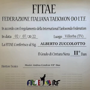 Certificato di II Dan Alberto Zuccolotto